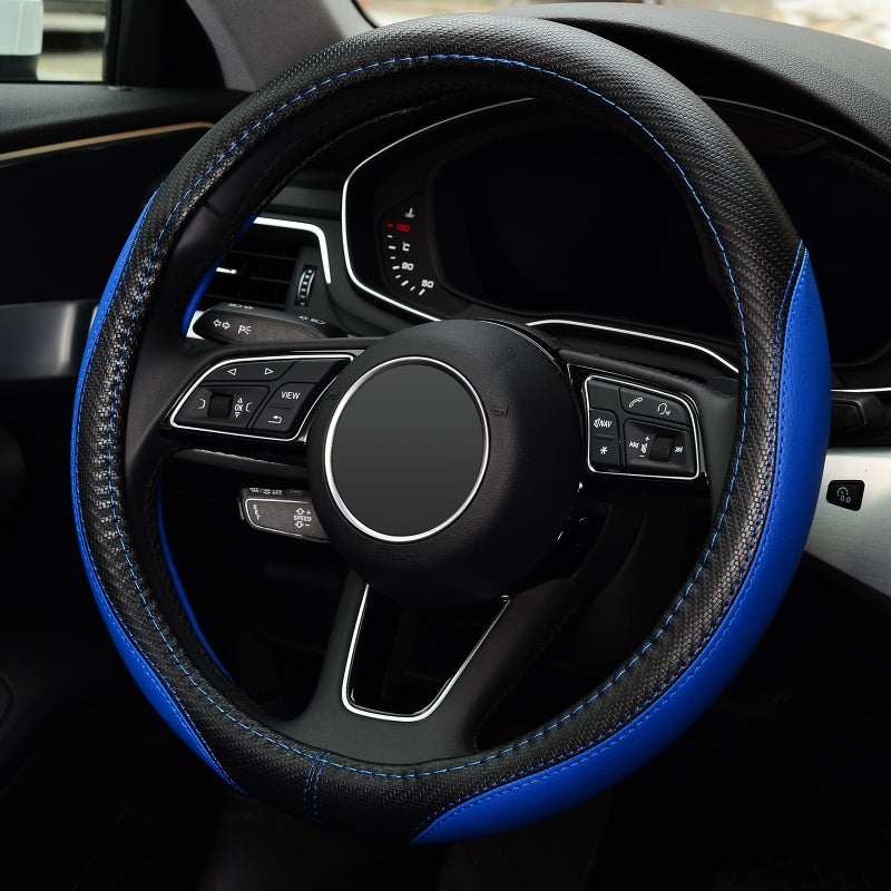 LABBYWAY Microfiber Leather Auto Car Steering Wheel Cover, Universal Fit 15 Inch Anti-Slip Wheel Protector, Blue - Image 3